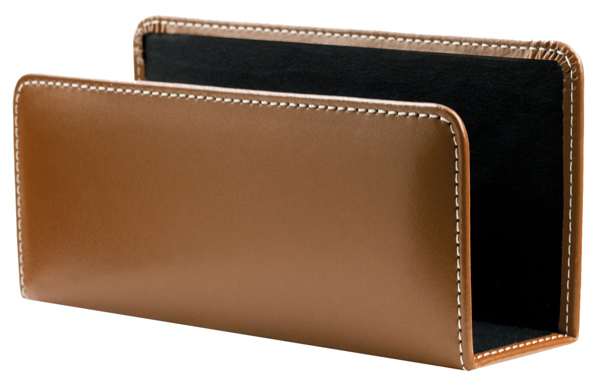 Briefständer CAMBRIDGE Top Grain Rindspaltleder mit heller Kontrastnaht hellbraun
